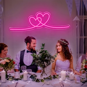 Double Heart Neon Signs, White LED Neon Lights ,Decorative Lover Neon Sign , Wedding, Valentine&#39;s Day,Bedroom Lights Gift,Neon Sign Heart