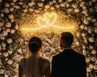 Neonreclames met dubbel hart, witte led-neonverlichting, neonbord decoratief minnaar, bruiloft, Valentijnsdag, slaapkamerverlichting cadeau, neonreclame hart
