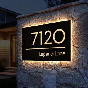 Letrero LED rectangular de metal con número de casa, placa moderna con iluminación, señalización de dirección LED, caja de iluminación impermeable para exteriores.