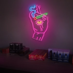 Smoke Led Sign,smoking Hand With Eye Neon Light,led Neon Sign Art ...