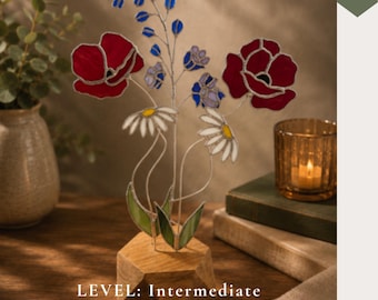 Poppy & Daisy Bouquet Stained Glass Pattern - Instant Download