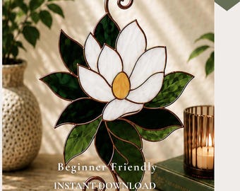 Southern Magnolia Stained Glass Pattern Instant Download