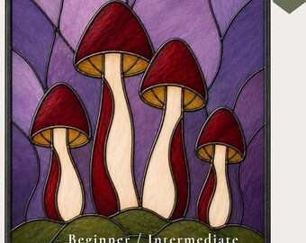 Mushroom Stained Glass Pattern Instant Printable Digital Download