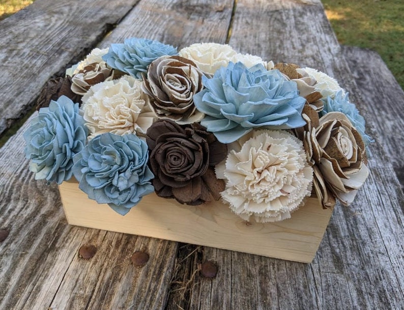 Mother's Day flowers/Natural Sola Wood Centerpiece/Blue Arrangement/Beach Flower Bouquet/Sola Wood Beach Sola Centerpiece/Blue Sola Wood image 1