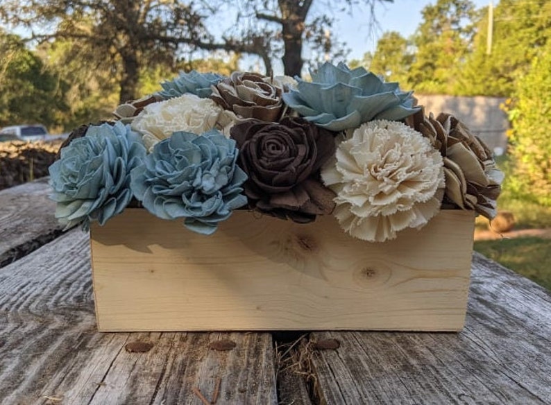 Mother's Day flowers/Natural Sola Wood Centerpiece/Blue Arrangement/Beach Flower Bouquet/Sola Wood Beach Sola Centerpiece/Blue Sola Wood image 5