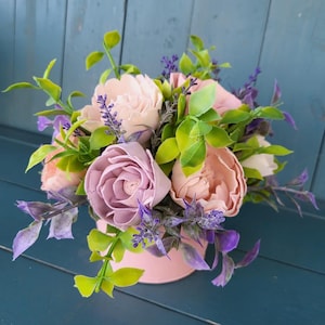 Mother&#39;s Day Pink Peony Sola Wood Flower arrangement/wood flowers centerpiece/peony and roses pink and purple flower decor