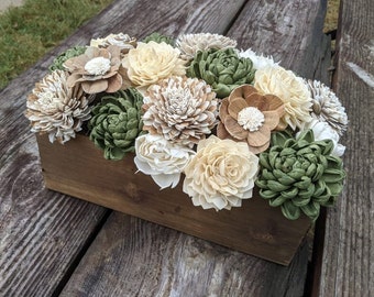 Mother's Day Flowers/Natural Sola Wood Centerpiece/Wood Flowers Decor/Green Succulent flowers/Sola Wood Arrangement/Gift for grandmother