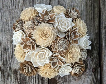 Cream and Gold Sola Wood Flower Centerpiece/Natural Wood Flower/Sola Wood Flower arrangement/Mother's Day Gift Basket/Flower Centerpiece 9x9