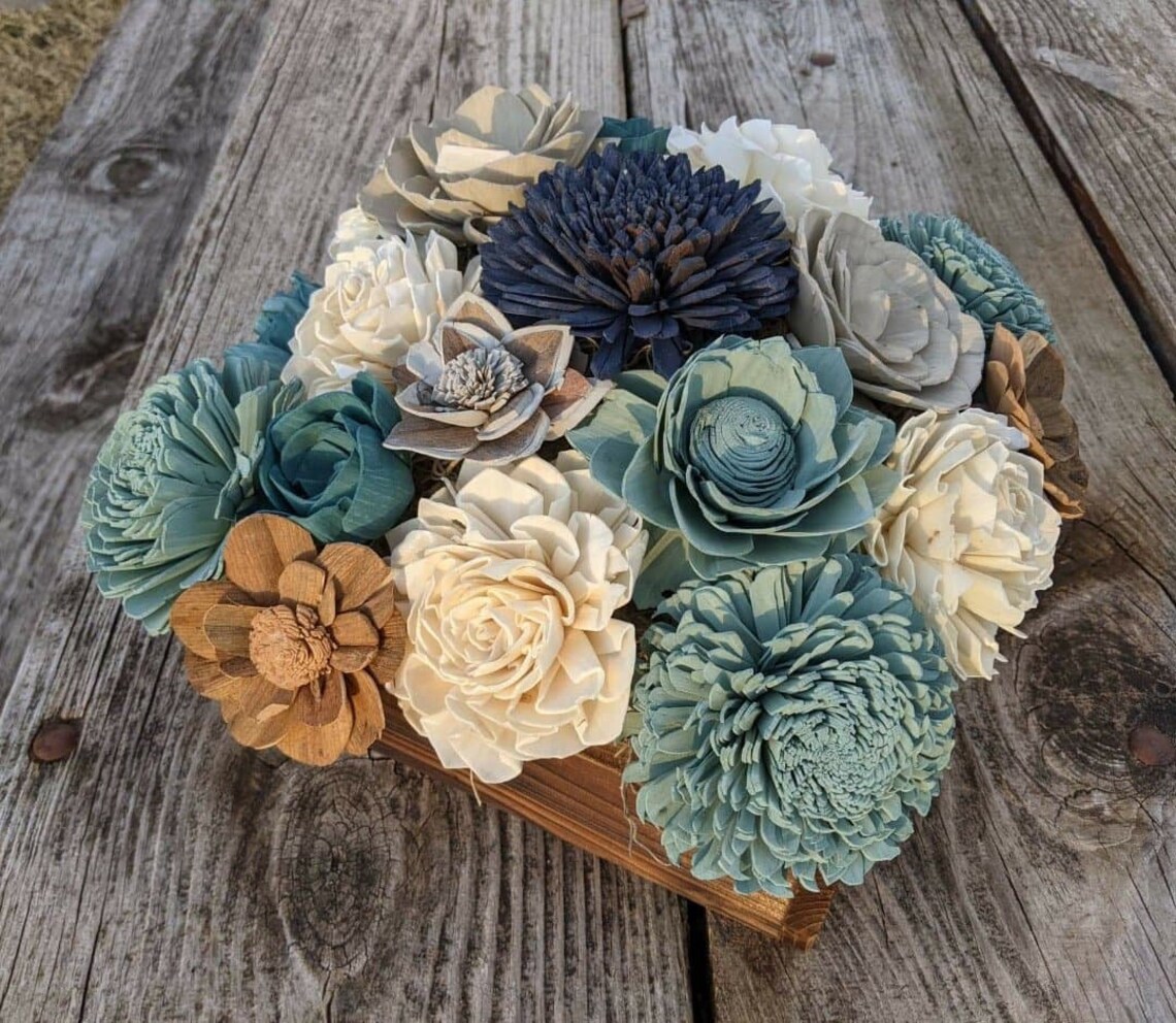 Coastal Sola Wood Flower Centerpiece/Blue Sola Wood Etsy