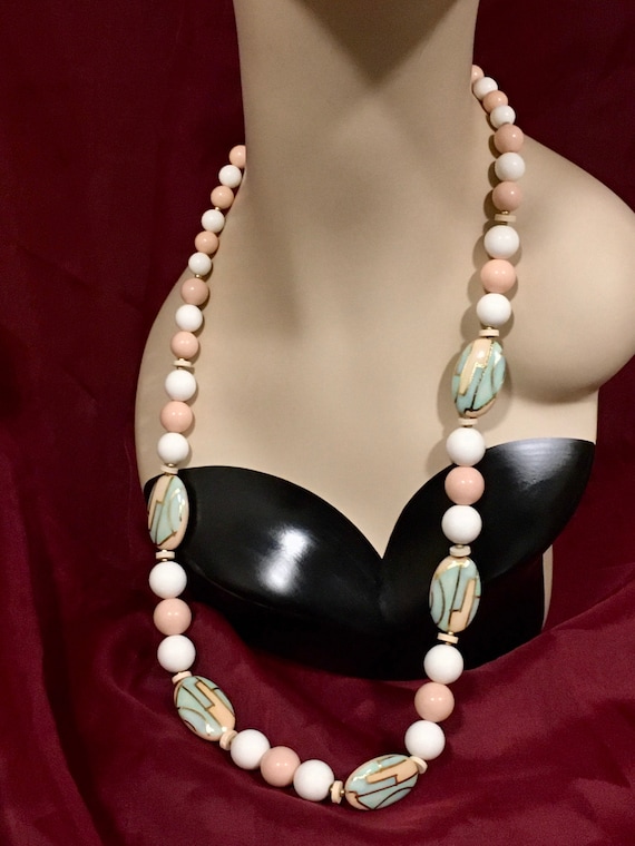 Vintage Necklace & Earring Set, 70's Jewelry, Porc