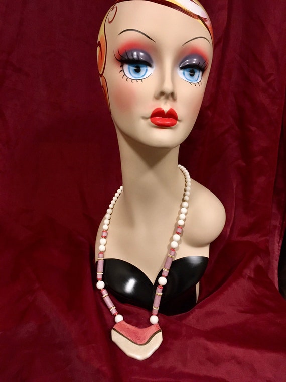 Vintage Necklace & Earring Set, 70's Jewelry, Porc