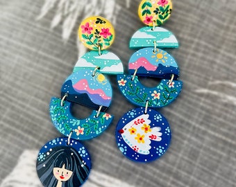 Clay-Crafted Earrings | Handmade Polymer Clay Jewelry | Artisan-Designed Hand-Painted | Artisan Craftsmanship | Handmade Clay Earrings