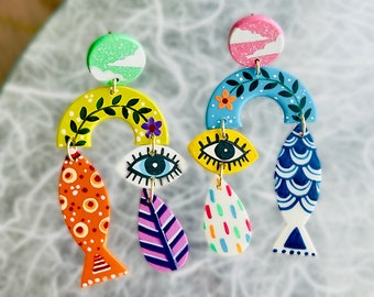 Clay Earrings | Polymer Clay Earrings | Hand Painted Jewelry | Handmade Crafts | Handmade Clay Earrings | Handmade Polymer Clay Earrings