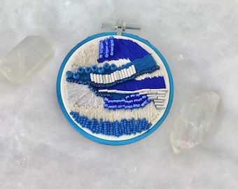 Winter Blue and Silver Abstract Embroidery Art Piece