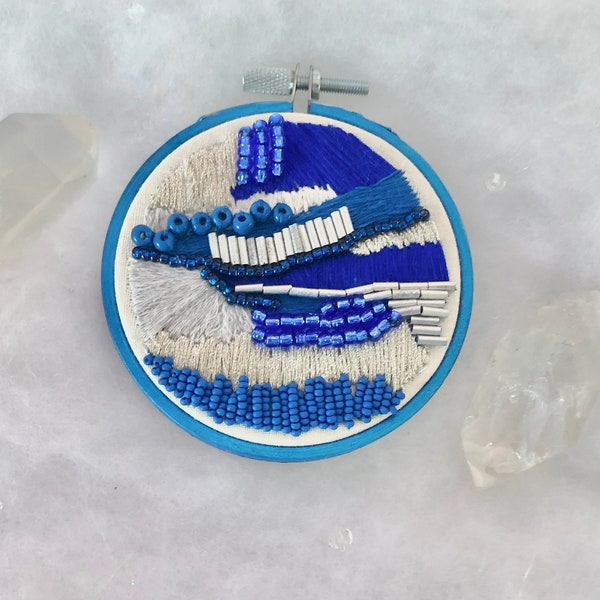 Winter Blue and Silver Abstract Embroidery Art Piece