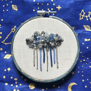 Happy Sparkly Beaded Little Rain Cloud Embroidery Art Piece #1