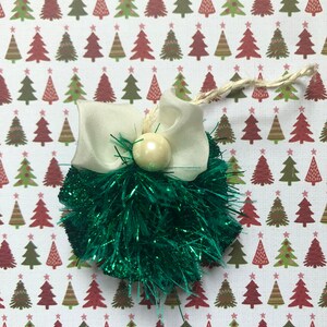 Emerald Green Cute Sparkly Glittery Christmas Tree Ornament Handmade Ribbon Weave Fiber Art Wreath Bauble