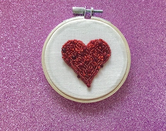 Bead Heart Embroidered Wall Hanging