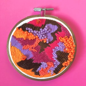 Funky Colorful Beaded Abstract Embroidery Art