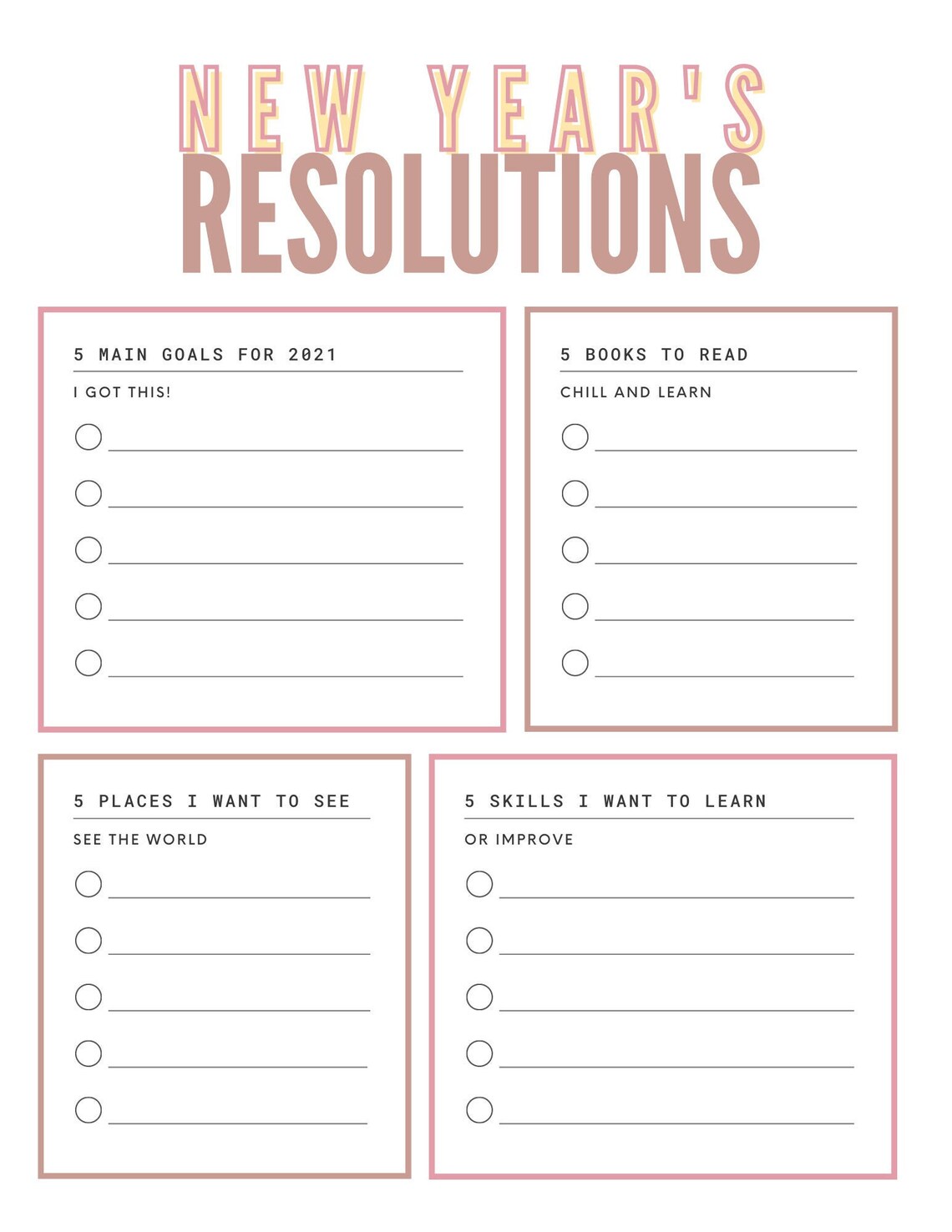 New Year's Resolution Printable - Goal Sheet - New Year Goal Tracker - Etsy