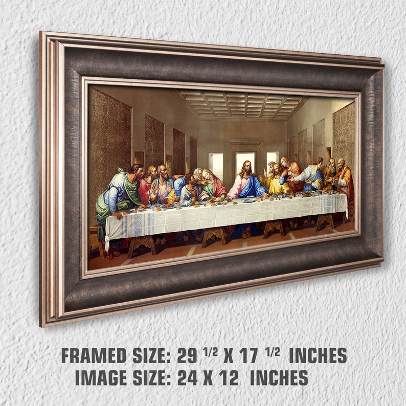 The Last Supper by Leonardo Da Vinci The World Classic Art Reproductions Wall Art for Home Decor Faux Wood Gran With Silver Edge Frame image 7