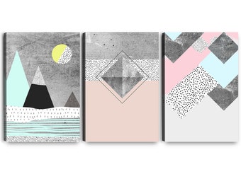 Geometric art print 3 Panel wall art for Home Office Decorations Giclee Print On Canvas Triptych 3pcs