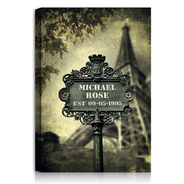 Our Corner in Paris Street Sign Art Print Personalized Canvas or Photo Prints Artwork Couple's Names on, Perfect Love Gift for Anniversary