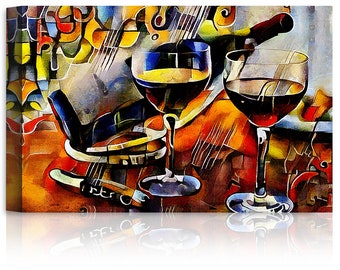 Wine Themes in The Style of Cubism Abstract Art, giclee Canvas Prints Wall Art for Home Decor Stretched Canvas Gallery Wrapped
