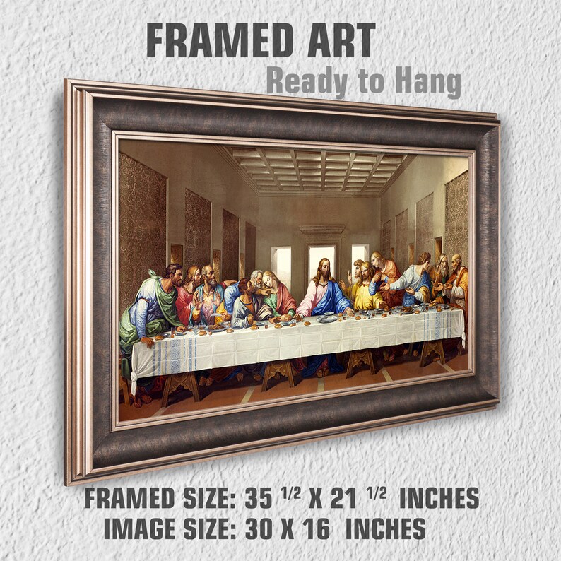 The Last Supper by Leonardo Da Vinci The World Classic Art Reproductions Wall Art for Home Decor Faux Wood Gran With Silver Edge Frame image 3