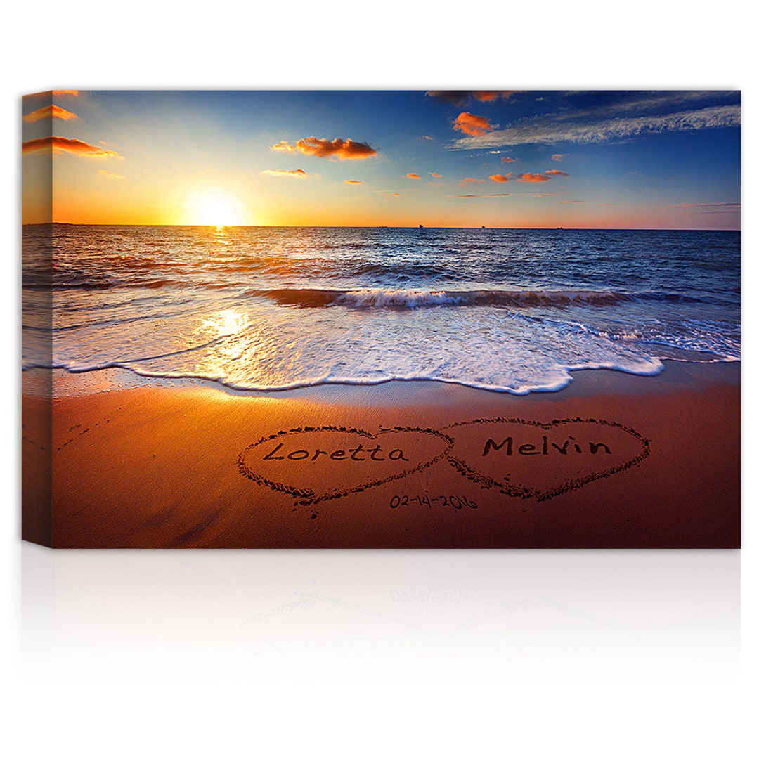 Beach Hearts Personalized Couples Wall Art Canvas Print - Lucid Crafts