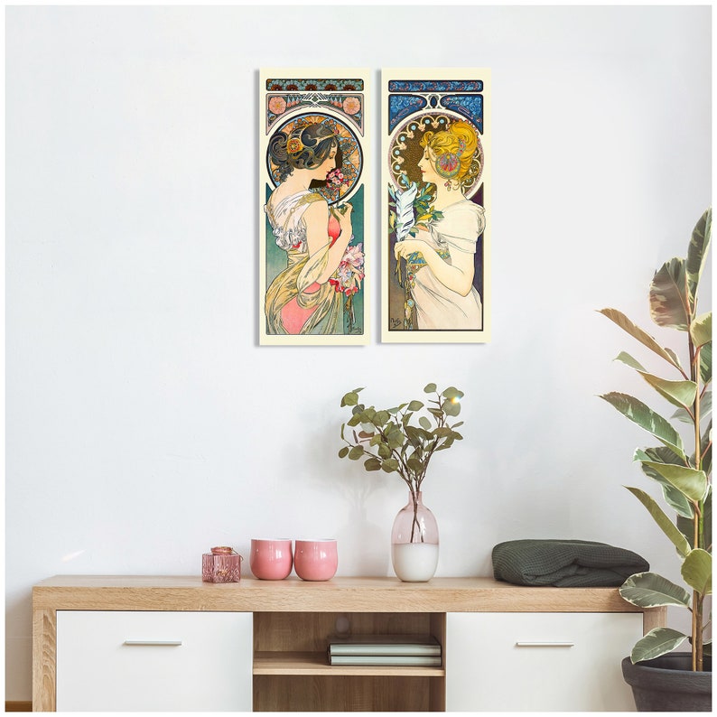 Alphonse Mucha primavera Pluma 2 Panel Wall Art for Home | Etsy