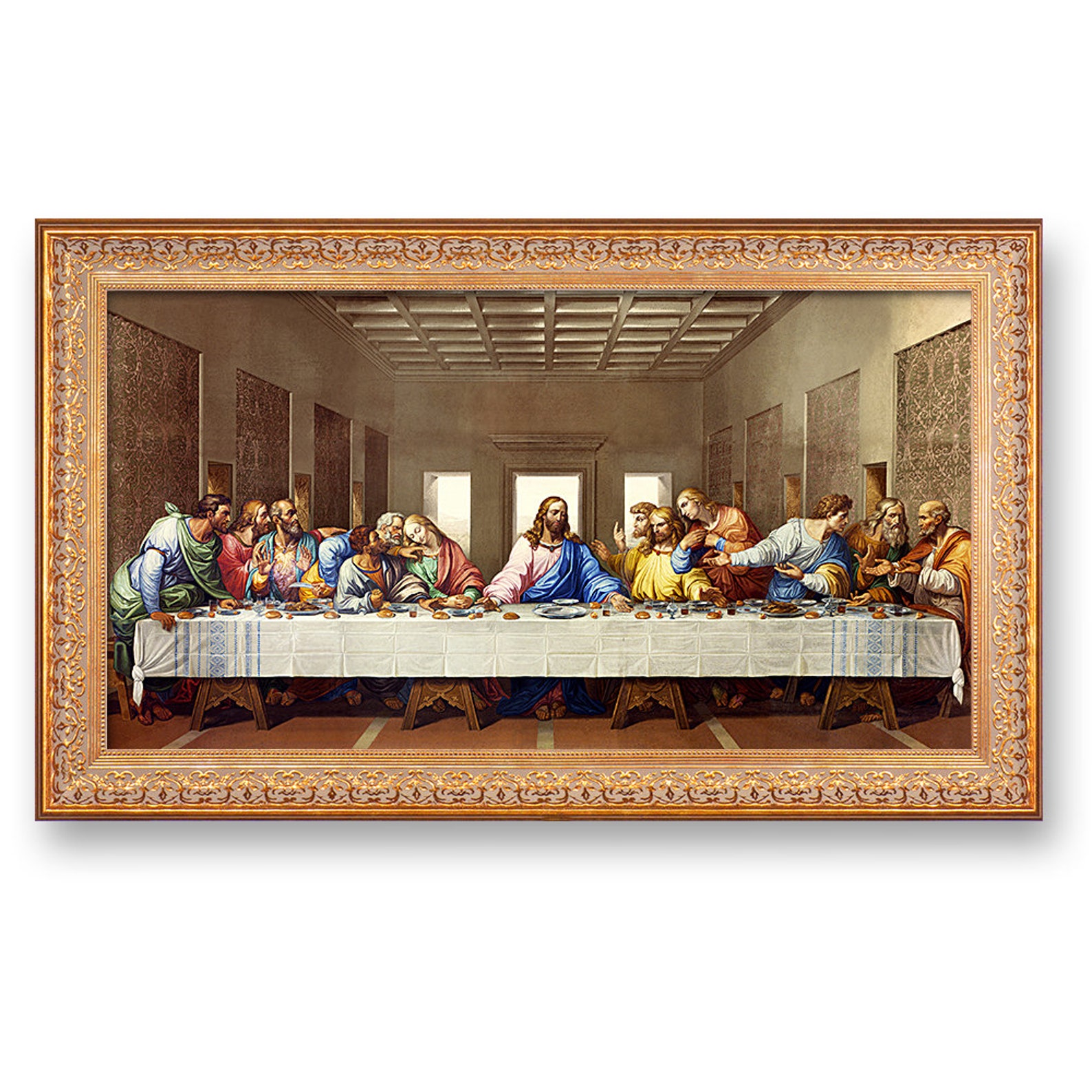 The Last Supper by Leonardo Da Vinci The World Classic Art Reproductions, Giclee Prints Framed Wall Art Framed Size:34.5x20.5 inchs