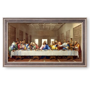 The Last Supper by Leonardo Da Vinci The World Classic Art Reproductions Wall Art for Home Decor Champagne Frame With Texture Frame