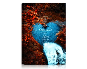 Fall in Love  - Personalized Framed Art Canvas or Photo Prints Artwork with Couple's Names in Water Heart ,Perfect Love Gift for Anniversary