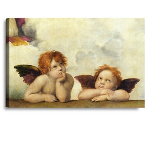Two Angels Cherubs(Detail of The Sistine Madonna)by Raphael The World Classic Art Reproductions, Giclee Canvas Prints Wall Art for HomeDecor
