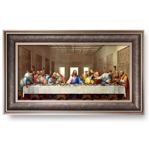 The Last Supper by Leonardo Da Vinci The World Classic Art Reproductions Wall Art for Home Decor Faux Wood Gran With Silver Edge Frame Image Size:24x12 inches