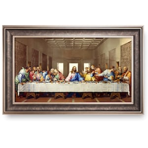 The Last Supper by Leonardo Da Vinci The World Classic Art Reproductions Wall Art for Home Decor Faux Wood Gran With Silver Edge Frame Image Size:30x16 inches