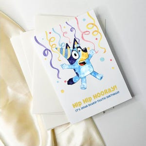 Bluey-Inspired Watercolor Birthday Card | Kids Party Card | Minimalist Bluey Design | Whimsical Birthday Magic