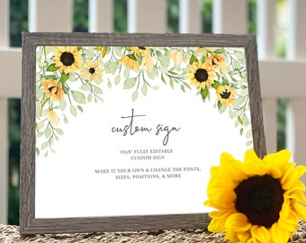 Custom Wedding Sign Template - Sunflower  |  Rustic Wedding Personalized Sign, Editable Printable Event Signage, Instant Download