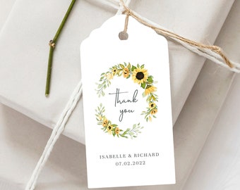 Thank You Favor Tag Template - Sunflower  |  Rustic Wedding Thank You Tag for Guests, Printable Gift Tag, Yellow Gift Tag, Instant Download