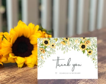 Thank You Card Template - Sunflower  |  Rustic Wedding Thank You Cards, Printable Thank You Note, Yellow Thank You, Instant Download