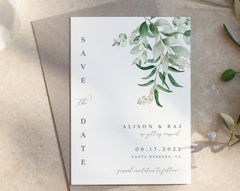 Eucalyptus Save the Date Modèle |  Boho Wedding Save the Date, Invitation de mariage de verdure moderne, Invitation de mariage botanique