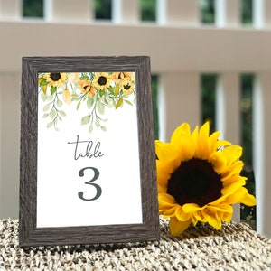 instant download vintage sunflower 5x7 size DIY Printable Table numbers for your rustic wedding #11-20