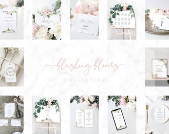 Blushing Blooms Large Wedding Bundle  |  Editable Blush Pink Wedding Template Collection, Blush Floral Wedding Printable Invitation Kit