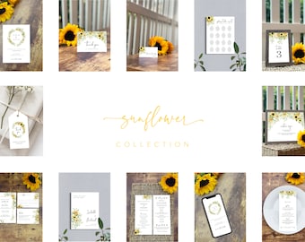 Sunflower Large Wedding Bundle  |  Editable Wedding Template Collection, DIY Rustic Wedding Bundle, Printable Wedding Invitation Set