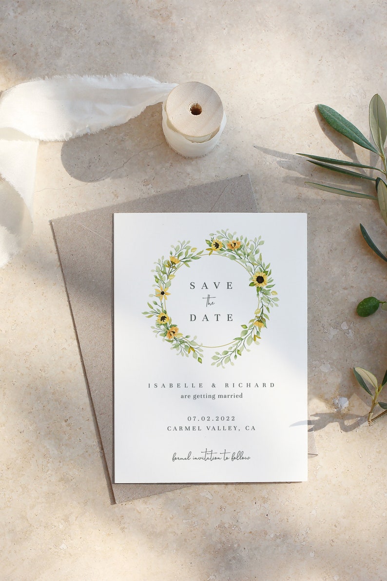 Sunflower Save the Date Template Rustic Wedding Save the - Etsy