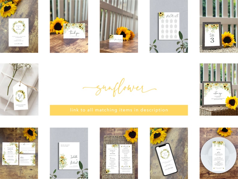 Sunflower Save the Date Template Rustic Wedding Save the Date, Printable Sunflower Wedding Invitation, DIY Editable Invite image 8