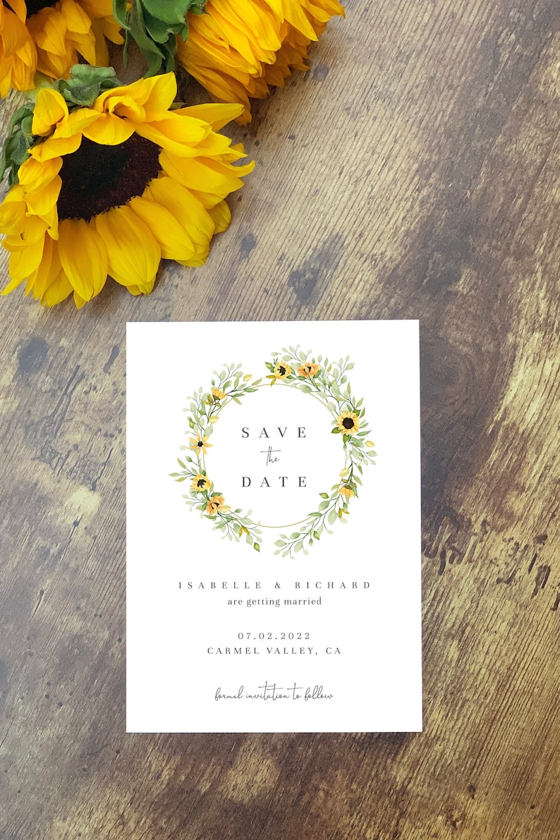 Sunflower Save the Date Template Rustic Wedding Save the Date, Printable Sunflower Wedding Invitation, DIY Editable Invite image 1