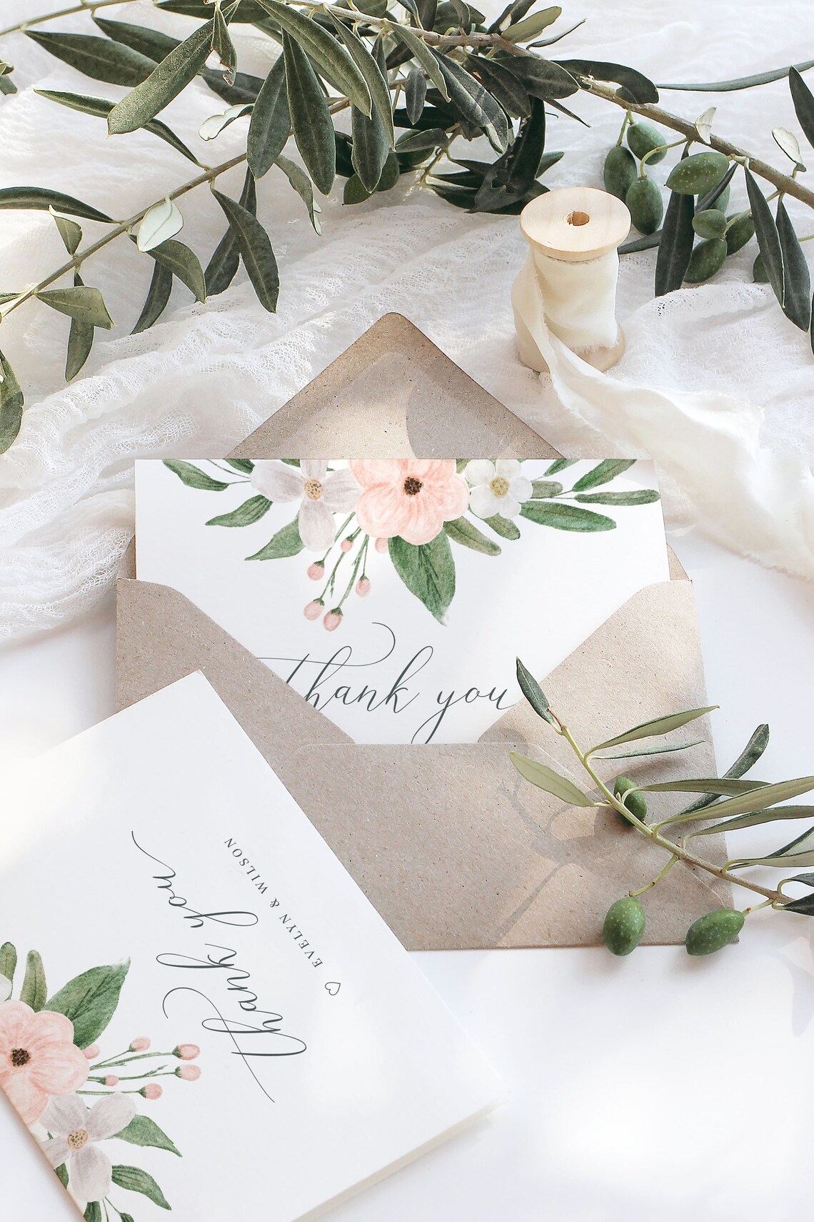 Thank You Card Template Blushing Blooms Instant Download - Etsy