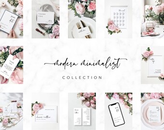 Modern Minimalist Large Wedding Bundle  |  Editable Wedding Template Collection, Printable Wedding Invitation, Modern Wedding Calligraphy